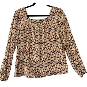 Velvet Heart Womens Blouse M Diamond Print Square Neck Long Sleeve‎ Top